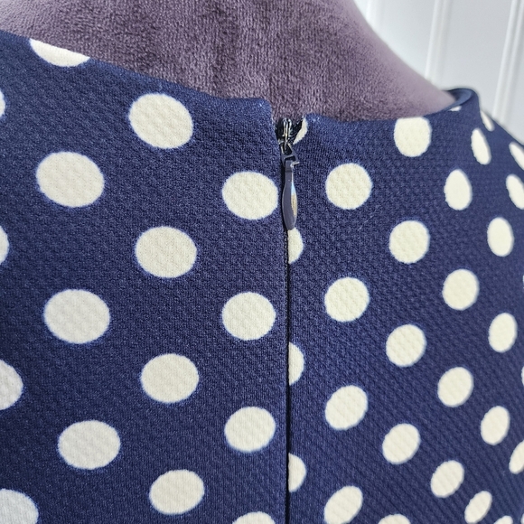 ILE NEW YORK Navy Blue Fit Flare A-Line Dress White Polka Dot Textured Stretc 10 - Picture 11 of 16